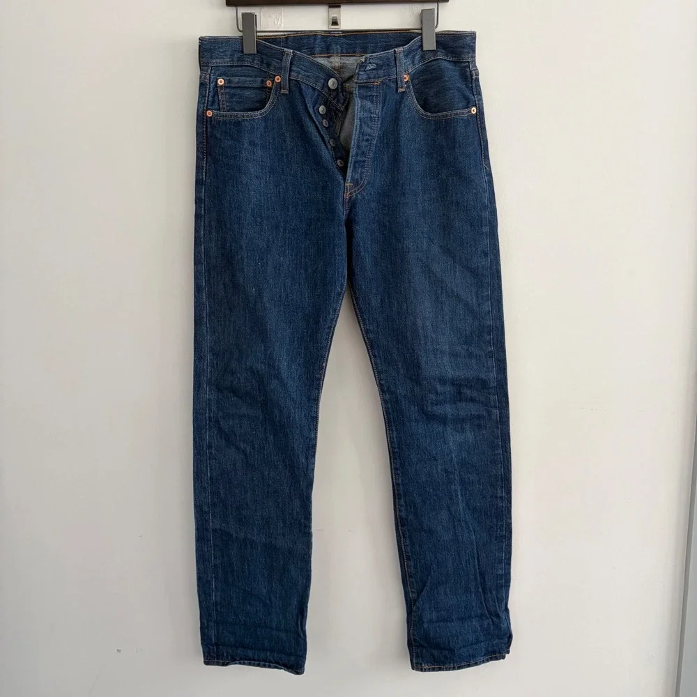Levis 501 Original Fit Jeans Mens 33x34 Dark Wash Indigo Button Fly Denim